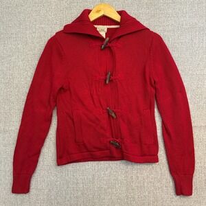 LL Bean Cotton Toggle‎ Cardigan Sweater Shawl Collar Red Sz XS Chunky Knit